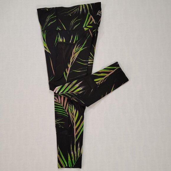 BSP Tropical Palm Print Leggings Womens XL Black Green High-Waisted Pockets - Picture 7 of 14